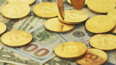 Golden-bitcoins-and-money-bills