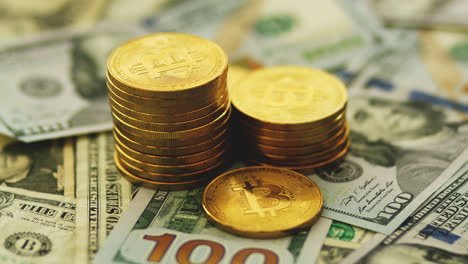 Golden-bitcoins-and-banknotes